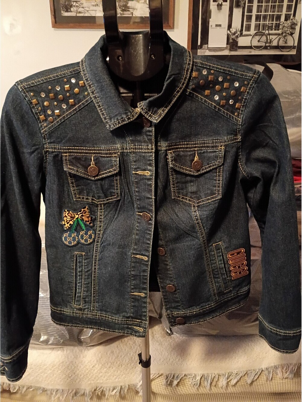 Custom Dressbarn Women's Med denim with Leopard Print and Studded Shoulders
